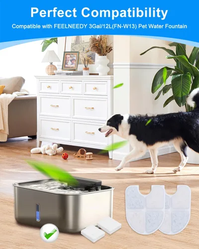 Miniatura 2 de FEELNEEDY - Paquete de 8 + 8 filtros de repuesto compatibles con FEELNEEDY dispensador de agua para perros de 3 galones / 12 litros FN-W13, filtros