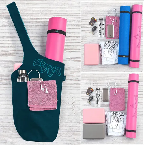 Miniatura 8 de Bolsa para esterilla de yoga: bolsa de yoga versátil con correas para alfombrilla y bolsillos de almacenamiento, sostiene esterillas de yoga y Verde
