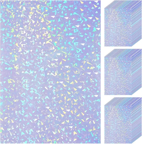 60 hojas de hojas holográficas laminadas de purpurina transparente tamaño A4, papel adhesivo de vinilo con superposición holográfica, película