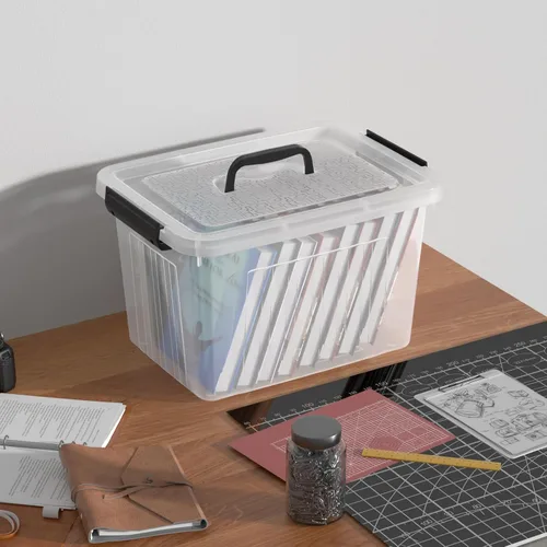 Miniatura 3 de Obstnny Caja de almacenamiento de plástico de 20 L con asa, paquete de 4 contenedores de almacenamiento transparentes con pestillo