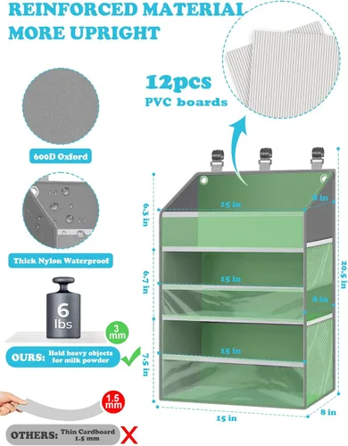 Miniatura 6 de Organizador de pañales colgante PHOTOONE para cuna – Organizador espacioso para guardería de bebé niña/niño para mesa de cambio, corralito/pared
