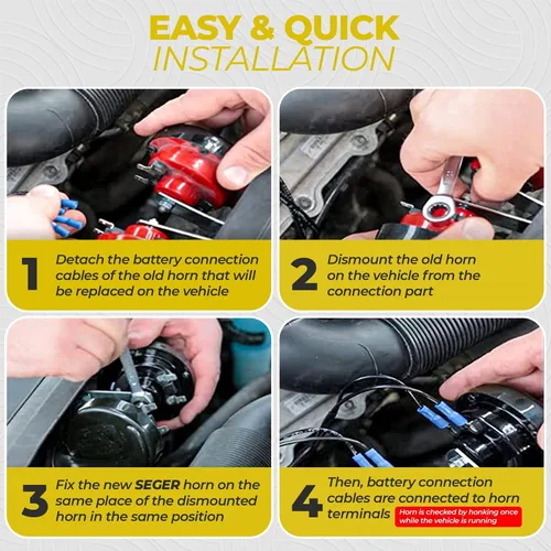 Miniatura 8 de SEGER - Juego de bocina de trompeta para coche - Bocina para camión - Impermeable - Tono alto/bajo, 12 voltios, ajuste universal - Serie original