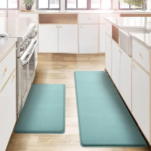 Juego de alfombras y tapetes de cocina de 2 piezas - Alfombra de cocina antifatiga acolchada para piso lavable 17"x29" + 17"x59", turquesa