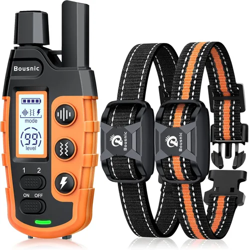 Bousnic Collar de choque para perro, 2 perros (5-120 libras) – Collar de entrenamiento impermeable de 3300 pies para perros grandes, medianos y
