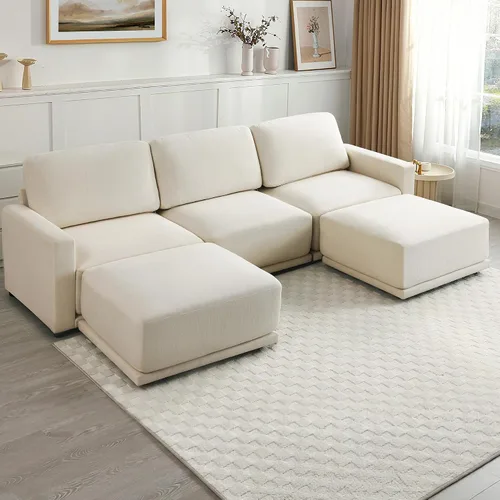Miniatura 11 de Sofá modular de 79 pulgadas para sala de estar pequeña, sofá moderno en forma de L con otomana, juego de sofá de felpilla de 3 piezas para muebles