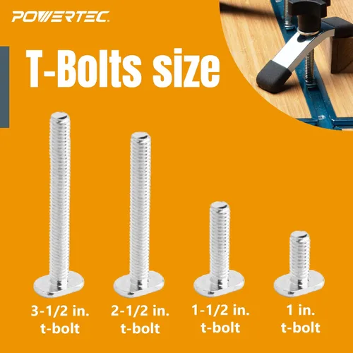 Miniatura 3 de POWERTEC Kit de abrazadera de palanca y perilla de pista en T, herramientas de carpintería para pista en T, 4 unidades, capacidad de sujeción de 300