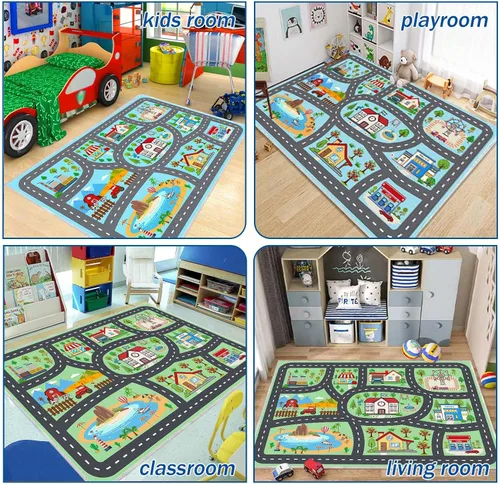 Miniatura 4 de Alfombra para niños, alfombra de coche para niños, tapete de juego, alfombra para coches de juguete para sala de juegos, aula, habitación de niños