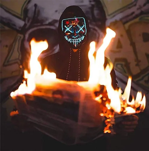 Miniatura 9 de Máscara LED aterradora de Halloween, máscara de purga iluminada para festival, fiesta de cosplay Blanco