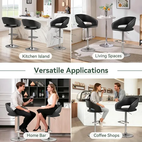 Miniatura 5 de Vogue Furniture Direct Taburete de bar ajustable con respaldo y brazos huecos, moderno taburete giratorio de piel sintética, silla de barra de Negro