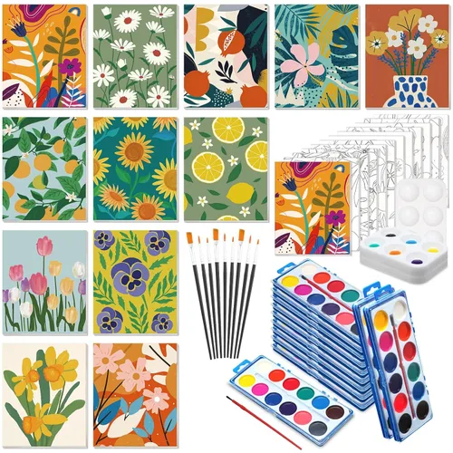 Miniatura 17 de Ctosree 12 juegos de lienzo predibujado para pintar adultos, kit de sorbo y pintura, lienzo preimpreso a granel para Pascua, Día de la Madre