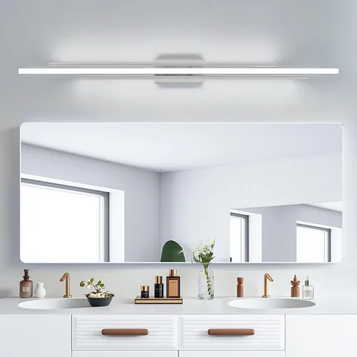 Miniatura 12 de VitaLink Lámpara de tocador dorada, 24 pulgadas, moderna lámpara de pared de baño sobre espejo de tocador, 2 luces cableadas de vidrio blanco