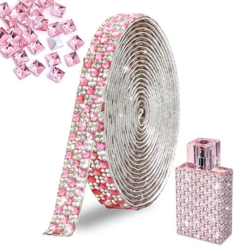 Miniatura 20 de FULZTEY Rollo de cinta de diamantes de imitación de 3 yardas, tira de diamantes de imitación de vidrio blanco para manualidades, cinta de cristal