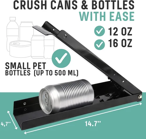 Miniatura 2 de Foot Can Crusher for Recycling – Black Metal Heavy Duty Can Crusher Foot Operated Manual Press Tool for Home and Portable Soda Bottle Smashing