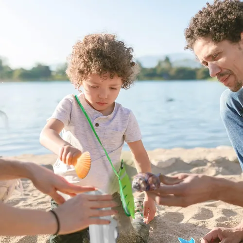 Miniatura 7 de Novelty Place Bolsa de concha marina para niños, bolsa de conchas de malla con correa para niños, bolsa de arena de playa, conchas de mar, verde