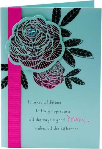 Hallmark- Tarjeta de cumpleaños, flores rosadas y azules