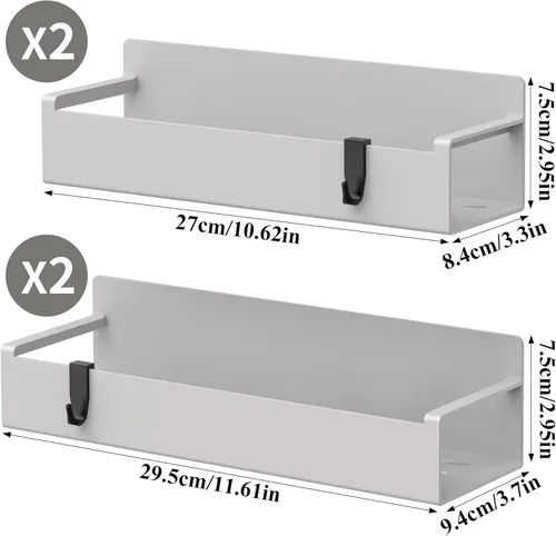 Miniatura 8 de HuggieGems Paquete de 4 organizadores magnéticos para especias para refrigerador y horno, organizadores de nevera gris claro y almacenamiento