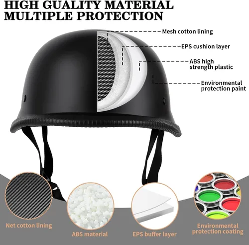 Miniatura 4 de Casco de motocicleta de estilo alemán, aprobado por DOT, para adultos, hombres y mujeres, casco de media carcasa con gafas, para bicicleta de calle