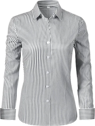 Miniatura 26 de Ruisin - Camisas supersuaves sin arrugas y con botones para mujer, unicolor, manga larga, diseño a rayas, estilo formal, blusa de vestir