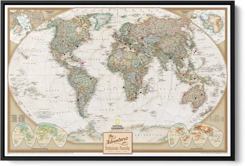 Miniatura 14 de Mapamundi con alfileres, personalizado, ejecutivo, con marco de 24 x 36" y alfileres, Marrón, 24 x 36 pulgadas 1. Póster de lona
