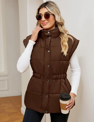 Miniatura 2 de Rapbin Chaleco acolchado para mujer, con cremallera, cuello alto, sin mangas, acolchado, con bolsillos, tallas S-XXL