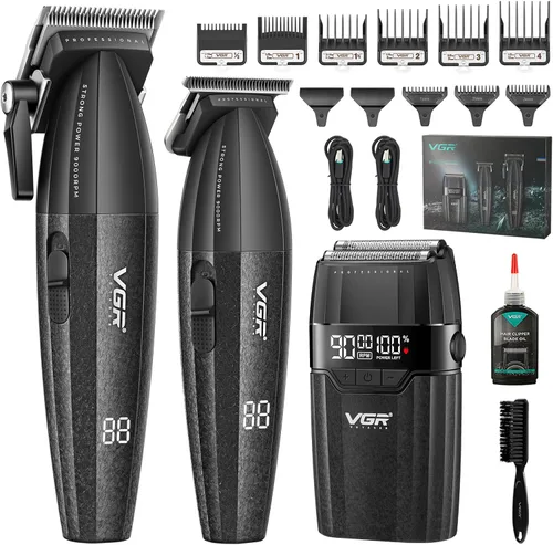 VGR 640S3 Kit Profesional de Corte de Cabello 3 en 1, 9000RPM Cortapelos para Hombres Recortadora de Cabello Profesional y Conjunto de Afeitadoras