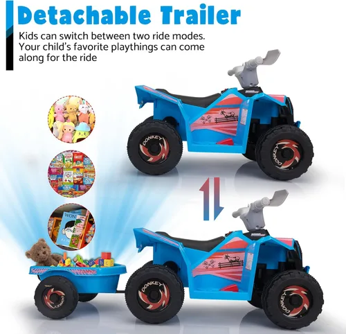 Miniatura 2 de Vehículo eléctrico cuatrimoto para niños con función adelante y atrás, tractor de 6V con remolque trasero, vehículo de 4 ruedas para niños de 1.5 a