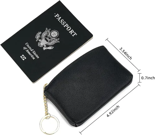 Miniatura 3 de Monedero de cuero artificial con cierre de llavero para hombres y mujeres, a negro, Monedero