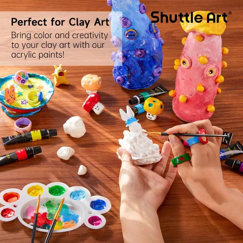 Miniatura 7 de Juego de pintura acrílica Shuttle Art, 16 tubos de 12 ml, calidad de artista, pigmentos ricos no tóxicos, colores ideales para niños, adultos