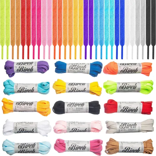 THE BIRCH & CO. BRAND Paquete variado de 15 pares de cordones planos de diferentes colores, cordones de zapatos deportivos