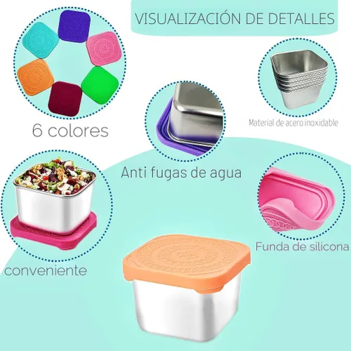 Miniatura 3 de HTEVW 6Pack 6oz Contenedores de aperitivos de acero inoxidable para niños, contenedores de aperitivos para niños de fácil apertura a prueba de fugas