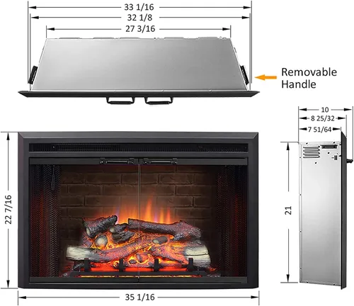 Miniatura 2 de PuraFlame Klaus - Inserto eléctrico para chimenea con sonido de chispas de fuego, puerta de vidrio y pantalla de malla, 750/1500 W, color negro, 33