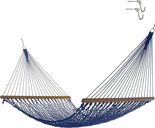 Miniatura 8 de Nags Head Hammocks First Mate - Hamaca de cuerda DuraCord azul marino, 12 pies x 50 pulgadas, capacidad de 450 libras, barra esparcidora Cumaru