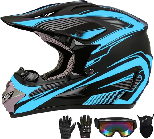 Miniatura 16 de Casco de motocross, ATV para jóvenes y niños, casco de motocicleta todoterreno BMX de 4 ruedas, con certificado DOT, con guantes y máscara de gafas