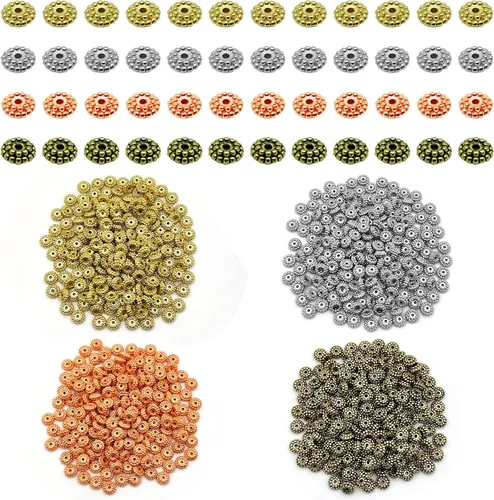Miniatura 19 de 1000 cuentas espaciadoras redondas planas para manualidades, cuentas de disco de 5 colores para hacer joyas, pulseras, collares, aretes