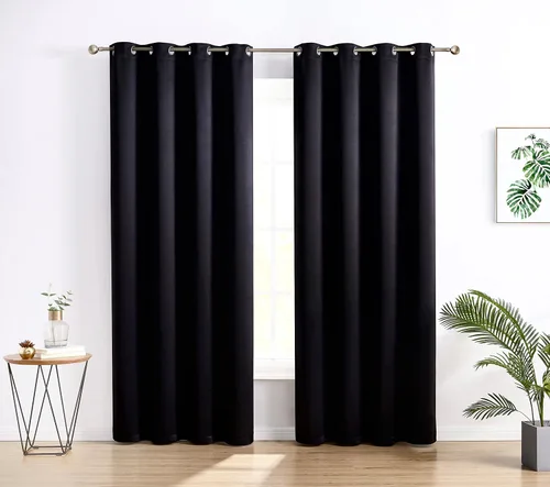 HLC.ME Cortinas Oxford negras de 84 pulgadas de largo, cortinas negras para dormitorio, con aislamiento térmico, bloqueo de luz, paneles de cortina