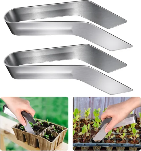 2 pinzas de trasplante de plántulas, pinzas de trasplante de plantas de jardinería de acero inoxidable de 6.7 pulgadas, pinzas de trasplante para