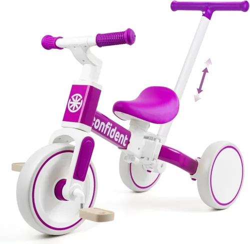 Miniatura 8 de XIAPIA Triciclo para niños pequeños de 1 a 3 años, bicicleta de equilibrio 5 en 1 con pedal extraíble, juguetes de triciclo de empuje con varilla