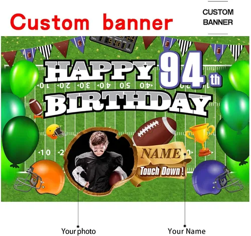 Miniatura 2 de Cartel personalizado de decoración de cumpleaños 94 con temática de fútbol – Cartel de tela personalizado para suministros de fiesta de cumpleaños