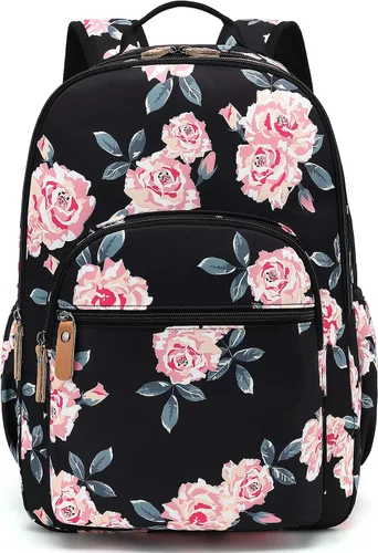 Miniatura 31 de Leaper Mochila para laptop para mujer: linda mochila floral para escuela, universidad, viajes, trabajo, mochila ligera para niños, Negro margarita