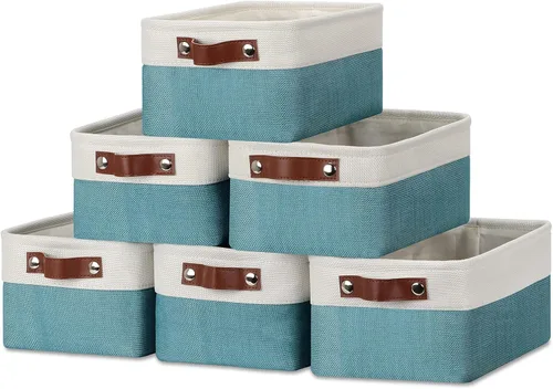 Miniatura 12 de DULLEMELO Juego de 4 cubos de almacenamiento, cesta de almacenamiento de tela para estantes, armario, cuarto del bebé, almacenamiento de juguetes