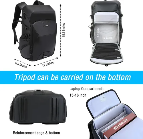 Miniatura 4 de MOSISO Mochila para cámara DSLR/SLR/SLR/sin espejo con panel trasero transpirable, mochila de viaje para fotografía con compartimento para laptop