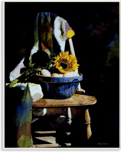 Stupell Industries Heide Presse - Placa de pared con diseño de girasol para silla de campo, pintura de naturaleza muerta oscura, 10 x 15 pulgadas