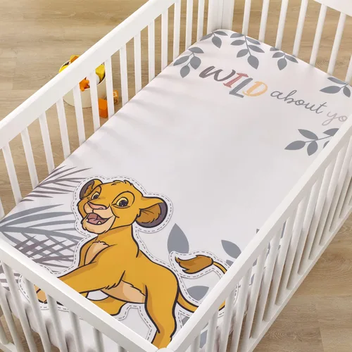 Miniatura 3 de NoJo Disney Lion King Simba - Sábana bajera ajustable para cuna, color marrón claro, dorado y blanco Wild About You Canela