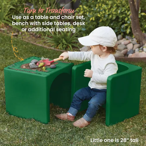 Miniatura 4 de ECR4Kids juego de mesa Tri-Me y sillas Cube, muebles multiusos, verde, 3 piezas