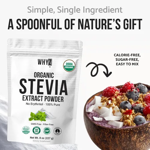 Miniatura 5 de Polvo de stevia orgánico, 8.01 oz, edulcorante puro de stevia sin calorías para bebidas, polvo para hornear y bebidas, sin regusto, sin OMG