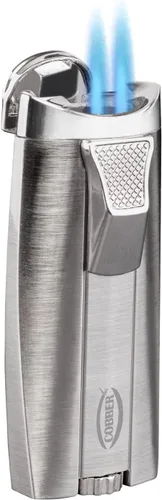 Cobber Antorcha recargable y resistente al viento doble llama de chorro de butano encendedor para hombres ideas de regalo (plata)