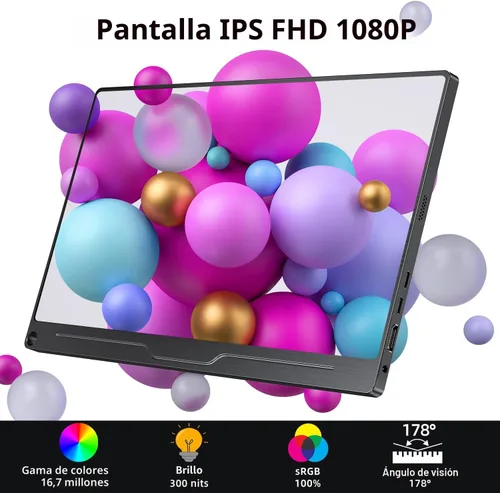 Miniatura 2 de UPERFECT Monitor portátil, 15.6 pulgadas IPS HDR 1920 x 1080 FHD pantalla de viaje para el cuidado de los ojos, monitor de juegos USB C, monitor