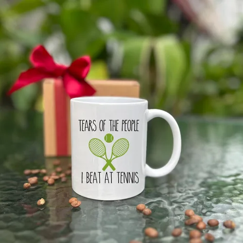 Miniatura 4 de Taza de tenis divertida, taza de tenis con texto en inglés "Tears of The People I Beat In", taza inspiradora sarcástica divertida, regalos