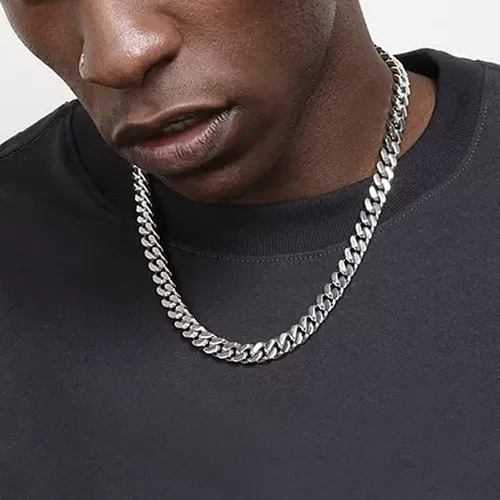 Miniatura 4 de ChainsHouse Cadena de eslabones cubanos de acero inoxidable para hombre, negrooro de 18 quilates, cadena cubana de Miami, 570.354 in0.472 in
