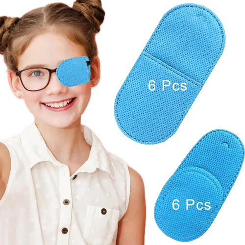 12 parches oculares para adultos y niños, parche médico para ojos, tratamiento de ojo perezoso, ambliopía y estrabismo, 2 tamaños azules